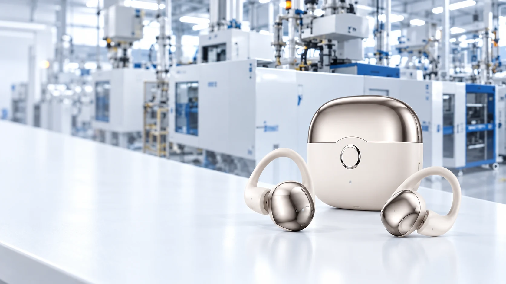 Nevoks Bluetooth earbuds presented in the company manufacturing environment