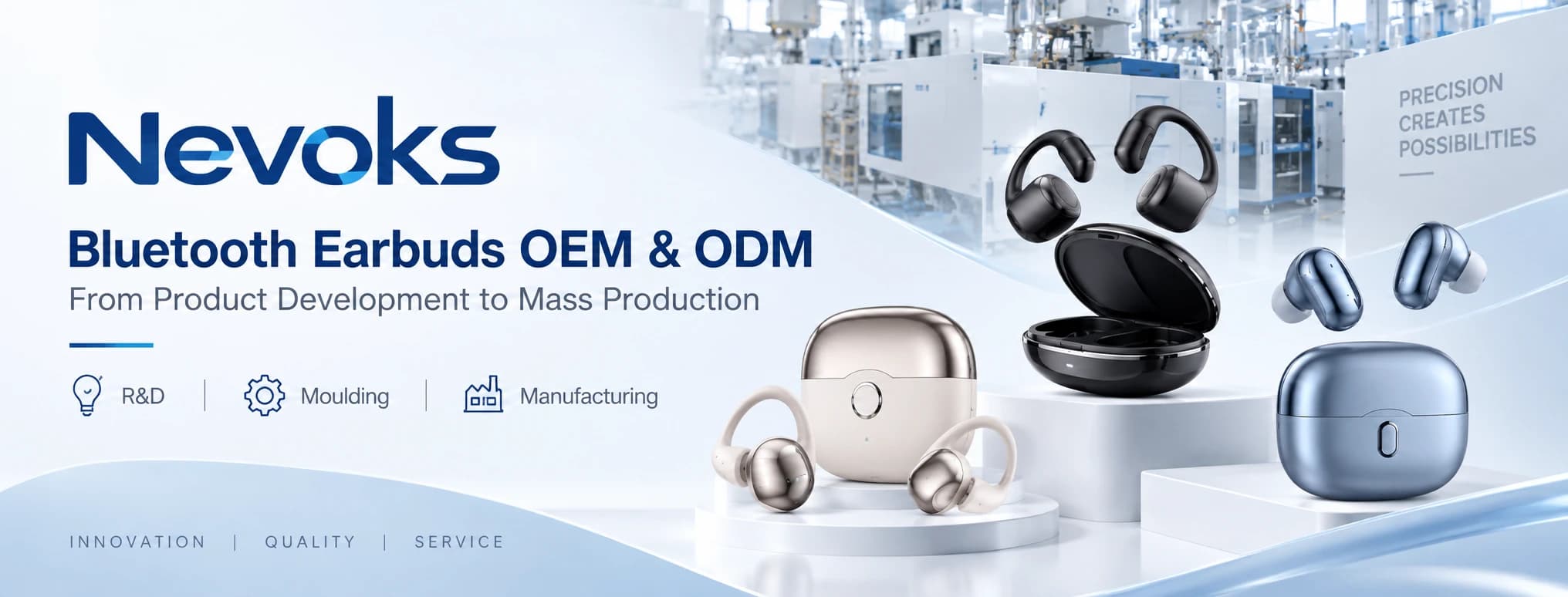 Nevoks Bluetooth earbuds and manufacturing facility