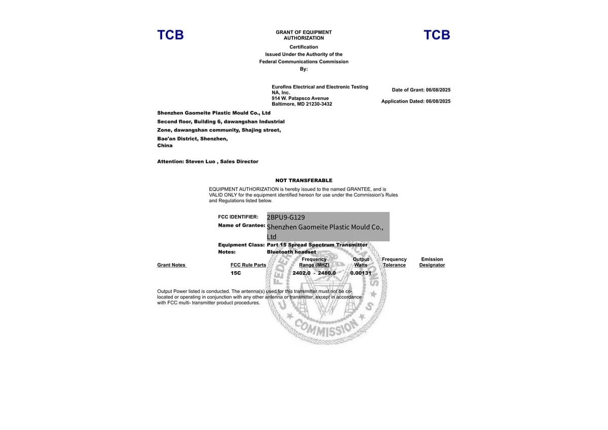 G129 FCC Grant of Equipment Authorization